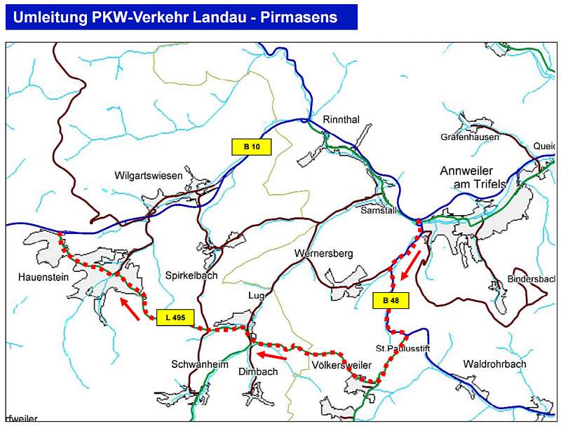 Umleitung PKW-Verkehr Landau - Pirmasens