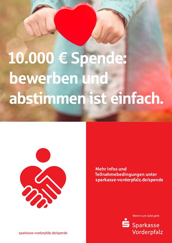 Mit einem Plakat wird die Spende beworben (Foto: Sparkasse Vorderpfalz)