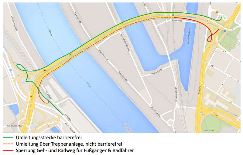 Umleitungsplan Fußgänger und Radfahrer – Bild 4 (Grafik: Stadt Mannheim)