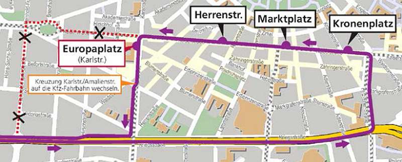 Umleitungsroute für den Nightliner NL5 (Grafik: VBK)