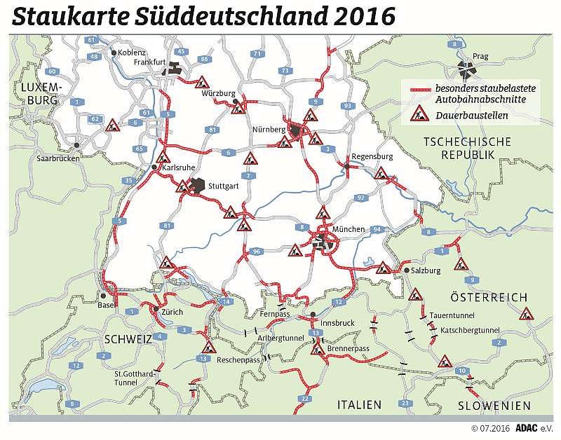 Staukarte Süddeutschland 2016 (Foto: ADAC)