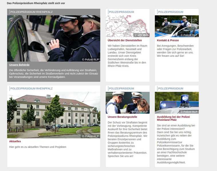 Information in modernem Design - Die Seite des Polizeipräsidiums Rhein-Pfalz