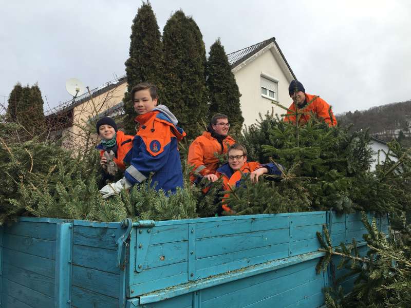 Die Jugendfeuerwehr Sulzbach, die eine Rolle voller Bäume gesammelt hat (Foto: Ralf Mittelbach)