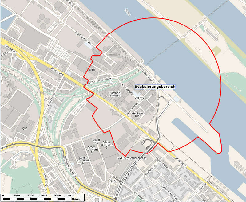 Karte Evakuierungsbereich (Foto: Stadtverwaltung Mainz)