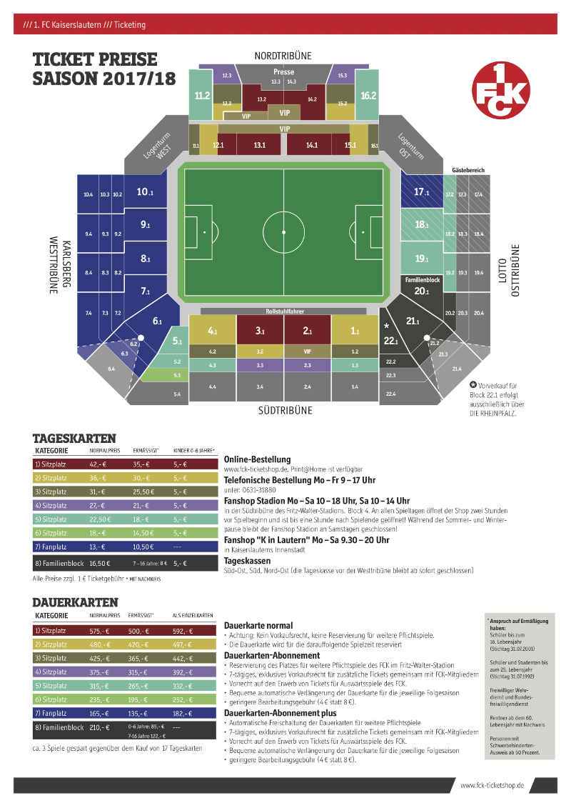 Übersicht der Ticketpreise 2017/18