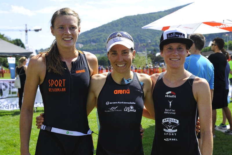 v.l.: Reischmann, Haug, Berlinger beim Heidelbergman Triathlon, BASF Triathlon Cup 2017 (Foto:  PIX-Sportfotos/ Michael Ruffler)