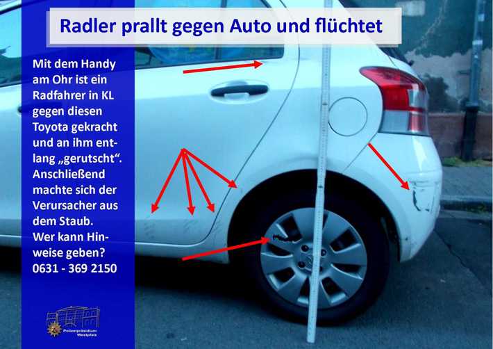 Der unbekannte Radfahrer flüchtete, nachdem er diesen Schaden verursachte