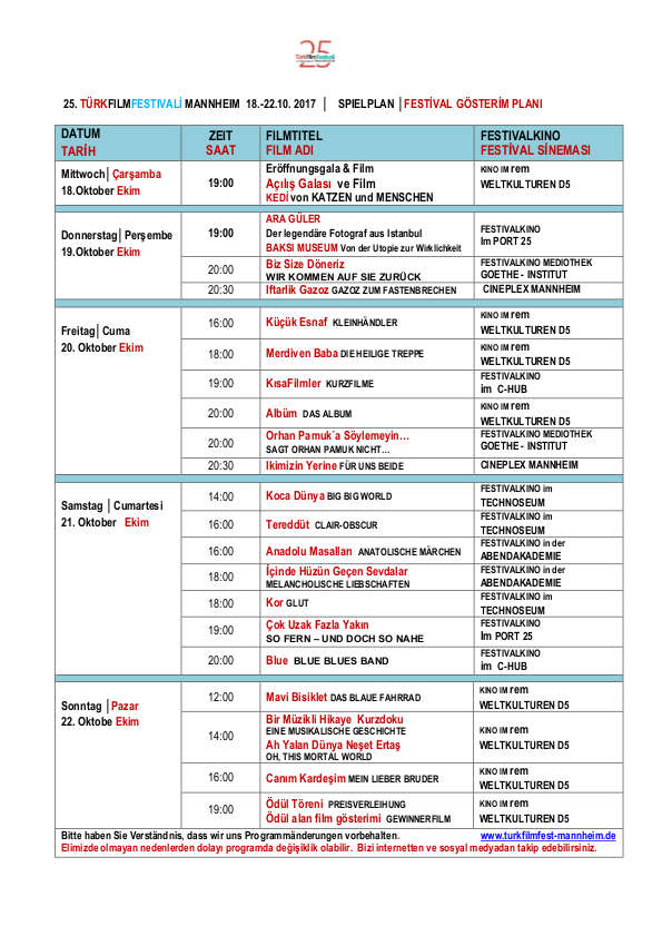 TurkFilmFestivali Mannheim 2017 Programmübersicht und Spielplan