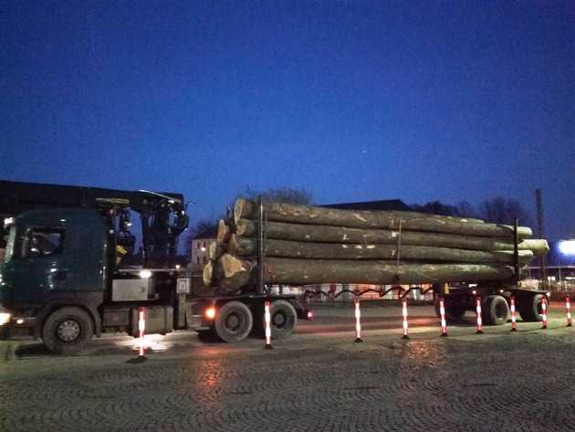 Holzlaster mit Überladung