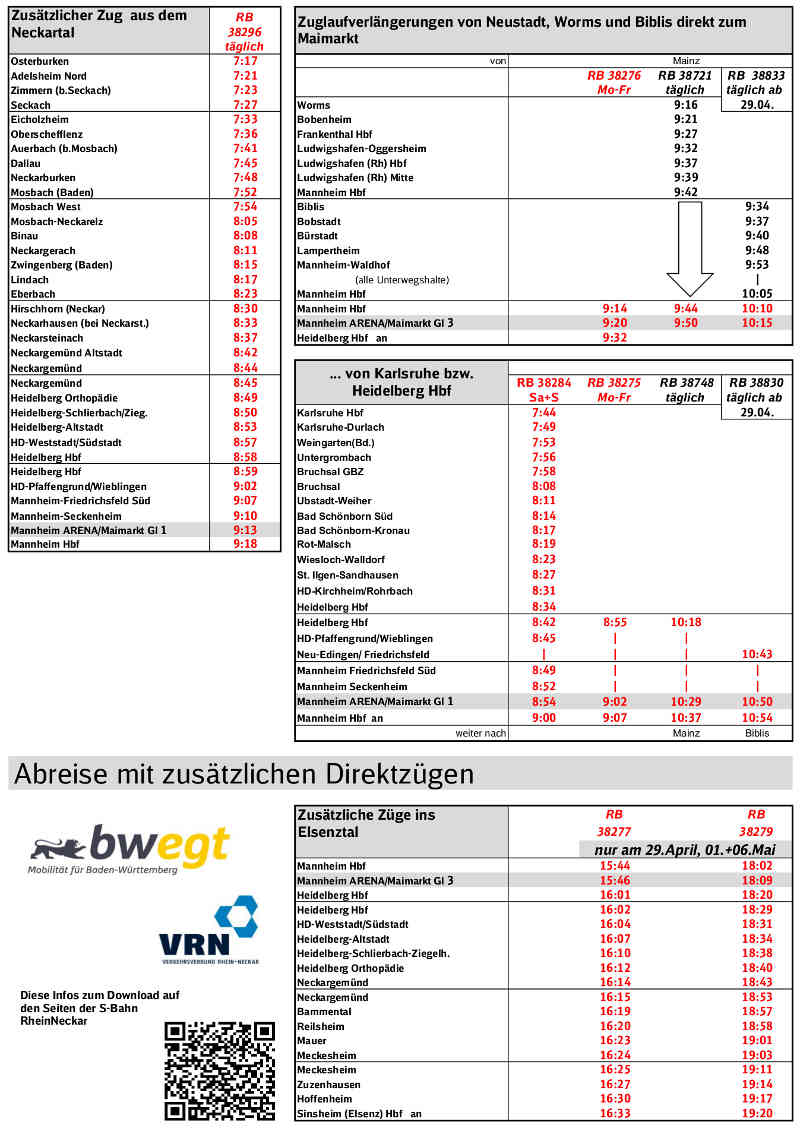 Anreise mit zusätzlichen Direktzügen