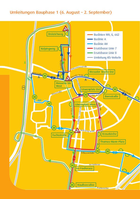 Umleitungen Bauphase 1 (6. August – 2. September)