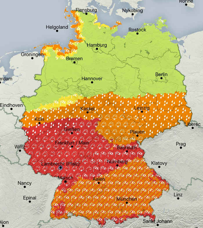 Die Unwetterwarnung für Deutschland am 23.09.18 um 16:15 Uhr (Quelle: DWD, Warnapp NINA)
