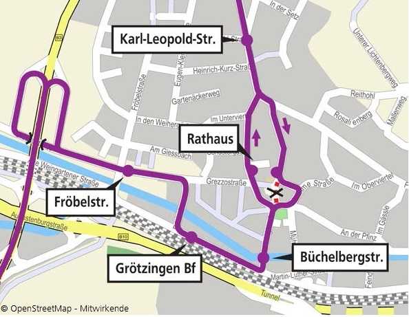 Umleitung Buslinie 21 Glühweinmarkt Grötzingen 2018 © OpenStreetMap - Mitwirkende