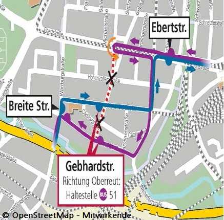 Umleitung Buslinie 50 am 11. November © OpenStreetMap - Mitwirkende