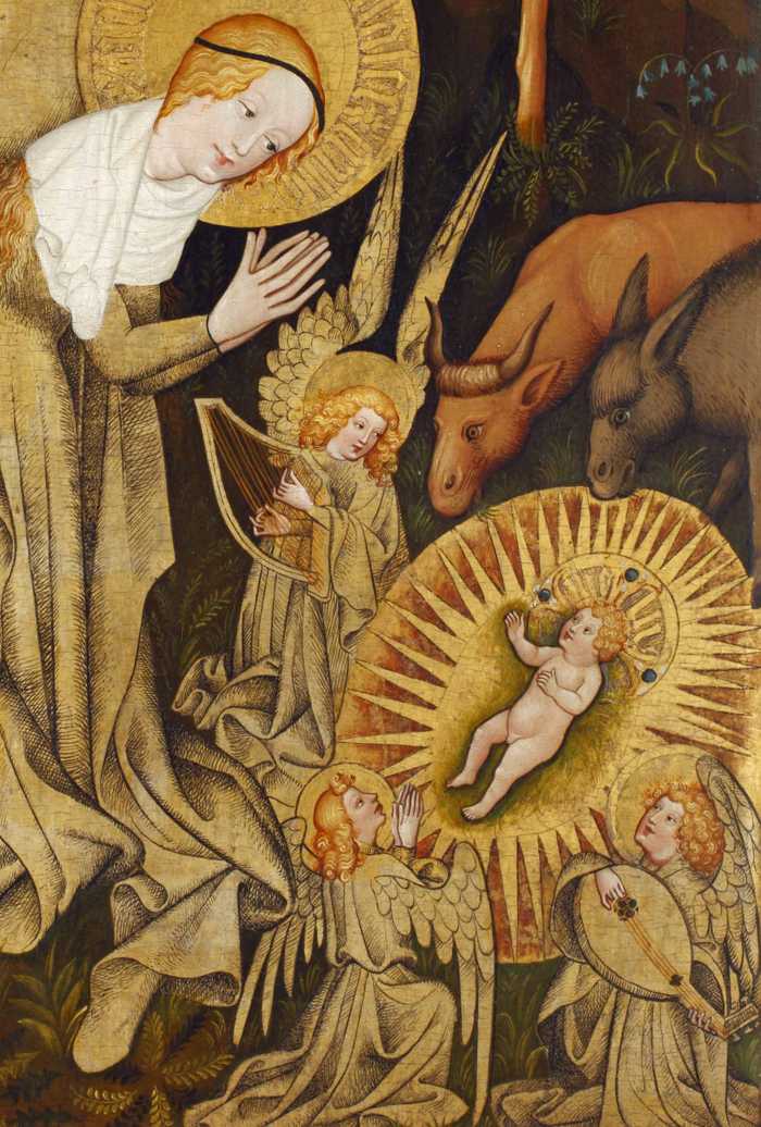 Ausschnitt aus dem Ortenberger Altar: Geburt Christi, Detail aus dem Ortenberger Altar, Mittelrhein um 1420 Hessisches Landesmuseum Darmstadt, Foto: Wolfgang Fuhrmannek, HLMD