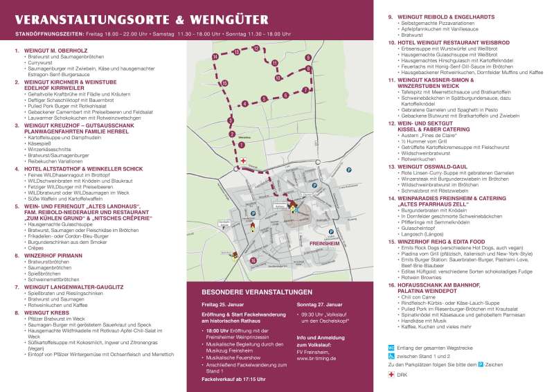 Veranstaltungsorte und Weingüter (Rotweinwanderung Freinsheim 2019)