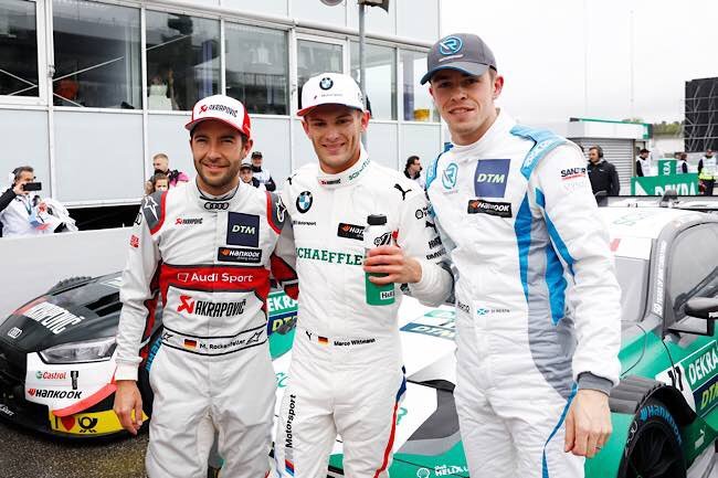 Sieger Marco Wittmann und die Zweit- und Drittplatzierten Mike Rockenfeller und Robin Frijns (Foto: DTM)