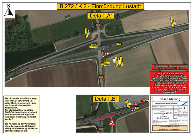 B 272 / K 2 - Einmündung Lustadt - Detail A und B (Quelle: LBM Speyer)