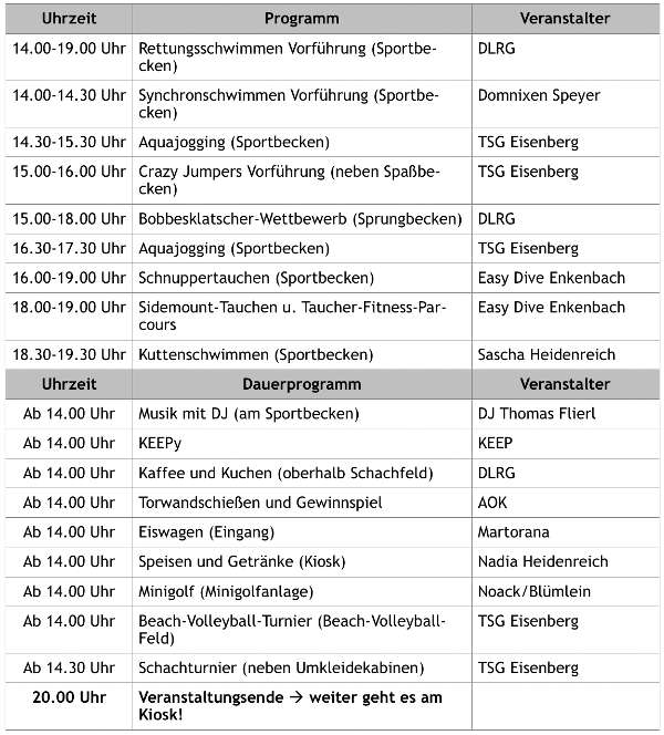 Programm Schwimmbadfest