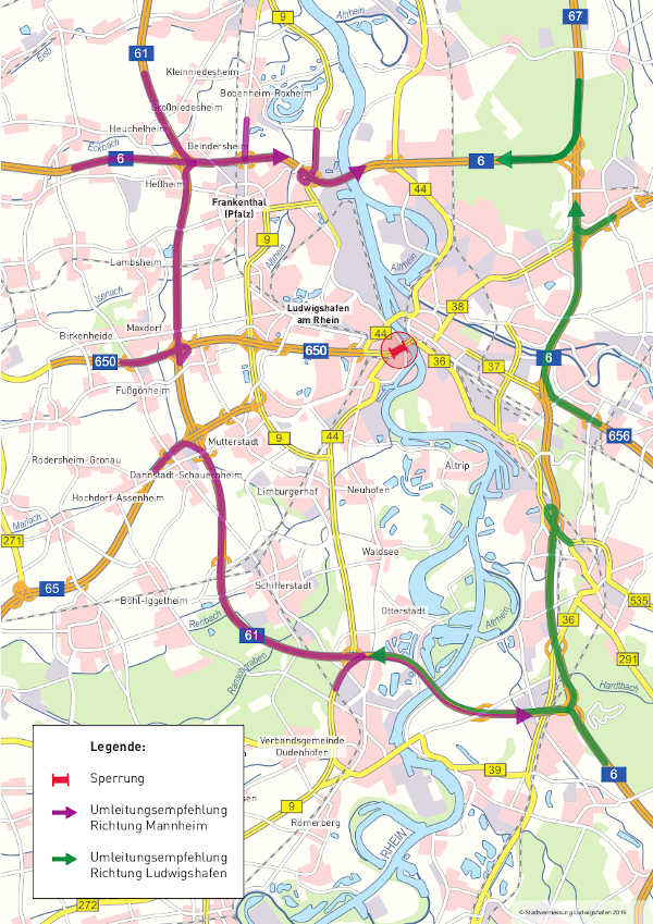 Umleitungsempfehlung Großraum (Quelle: Stadt Ludwigshafen)