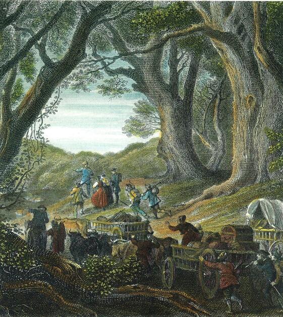Dokumentarfilmprojekt erfährt Unterstützung: Auswandererzug in den amerikanischen Westen, um 1850.