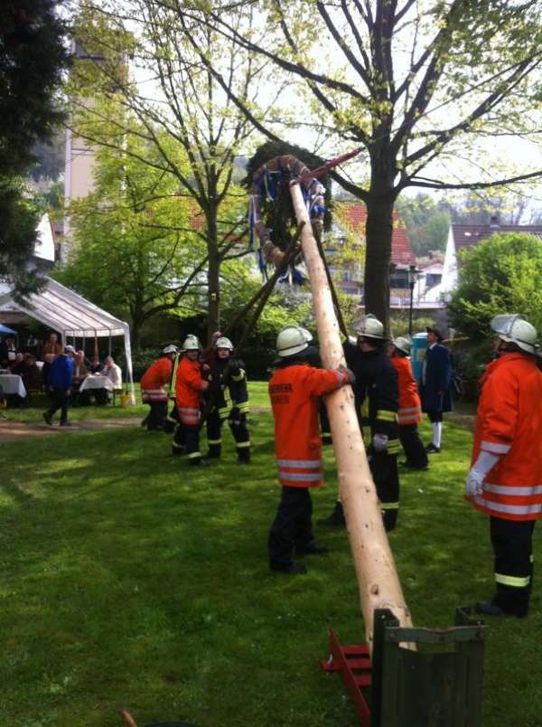 Die Feuerwehr beim Maibaumstellen.