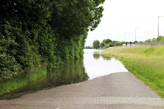 So wie hier am Ölhafen der BASF in Höhe Ortsbezirk Ludwigshafen-Oppau, sieht es überall am Rhein noch aus. Dennoch sind die Pegel am Fallen. Das Gröbste haben wir geschafft.