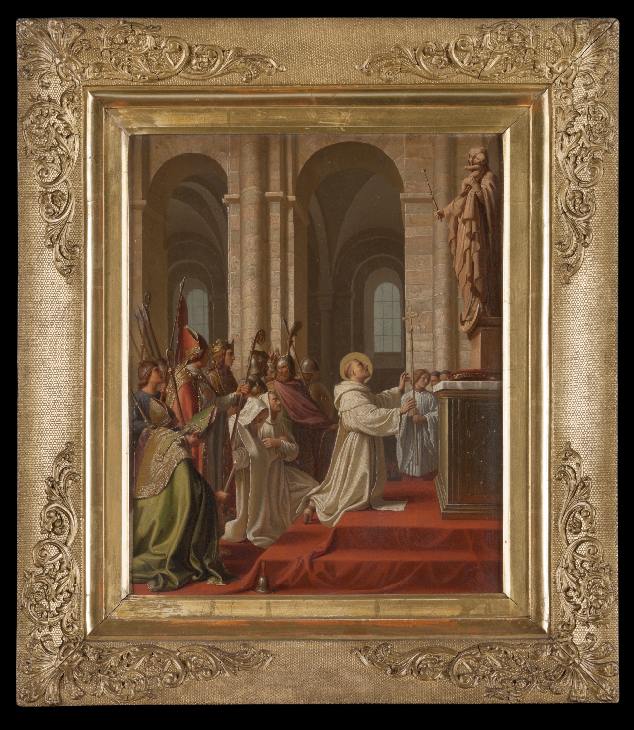 Der hl. Bernhard kniet vor dem Marienaltar.