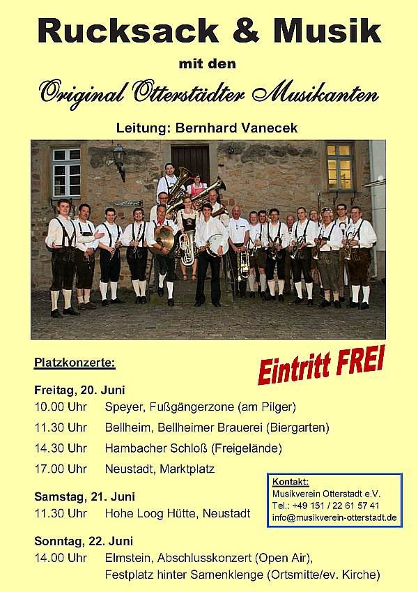 Plakat mit den Konzerten der Original Otterstädter Musikanten