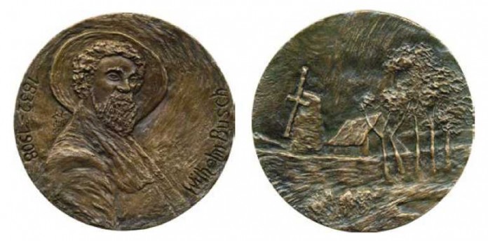 Wilhelm Busch und seine Heimat, Kunstmedaille von Olaf Prüfer, Guss, 140 mm Durchmesser