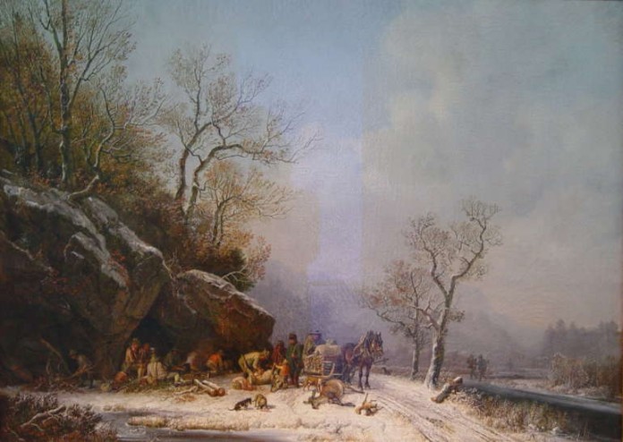 Gemälde in der Sammlung des mpk: Heinrich Bürkels „Winterlandschaft mit rastenden Jägern“ von 1851