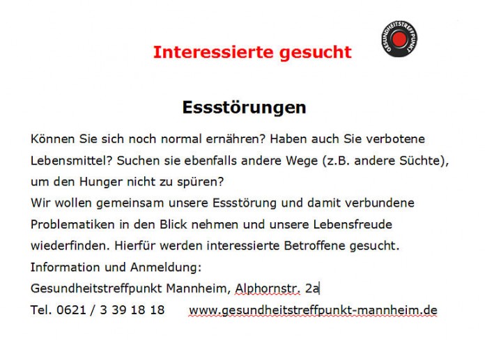 Der Gesundheitstreffpunkt Mannheim sucht Interessierte