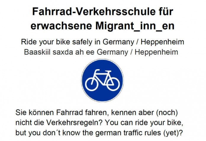 Zu Fahrrad-Verkehrsschulkursen für Geflüchtete und interessierte Migrant_inn_en lädt die Stadt Heppenheim ein