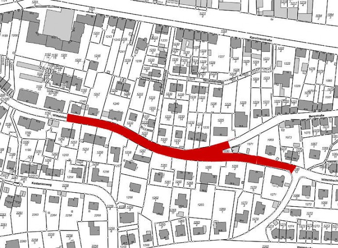 Die Wittelsbacherstraße wird im November und Dezember im rot markierten Abschnitt voll gesperrt