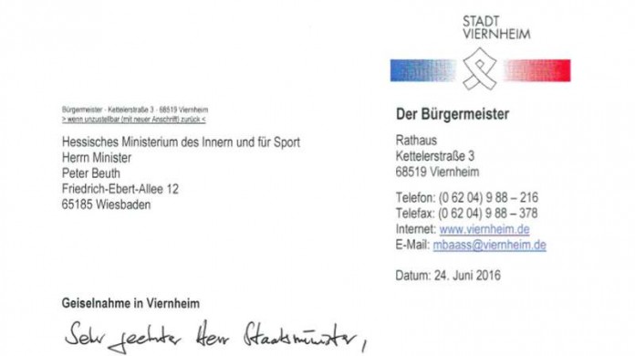 Nach der Bedrohungslage in einem Viernheimer Kino schreibt der Bürgermeister einen Dankesbrief an den Innenminister (Foto: Stadt Viernheim)