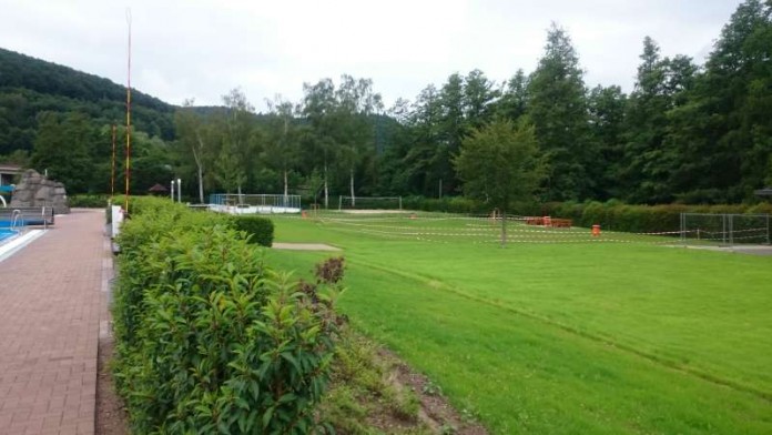 Die Liegewiese im Trifelsbad (Foto: Stadtwerke Annweiler am Trifels)