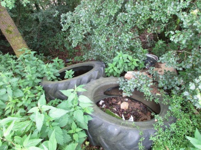 Elztal: Altreifen illegal entsorgt Altreifen eines Traktors entsorgt (Foto: Polizei)
