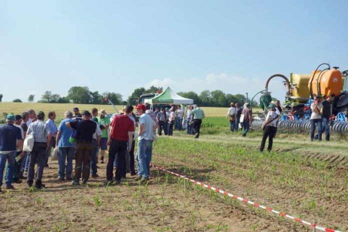 Großes Interesse beim Versuchsfeldtag Getreide auf dem zentralen Versuchsfeld Kraichgau in Münzesheim Interessierte konnten sich an verschiedenen Stationen informieren. (Foto: Landratsamt Karlsruhe)