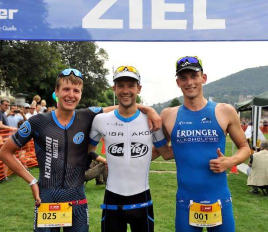 v.l. Markus Rolli, Patrick Lange und Florian Angert beim BASF Triathlon Cup Rhein Neckar 2016 in Heidelberg. www.rhein-neckar-picture.de