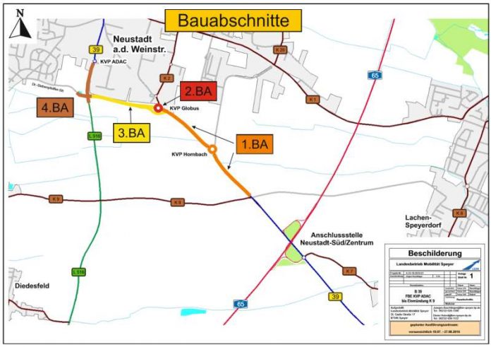 Beschilderungskarte der vier Bauabschnitte (Foto: LBM Speyer)