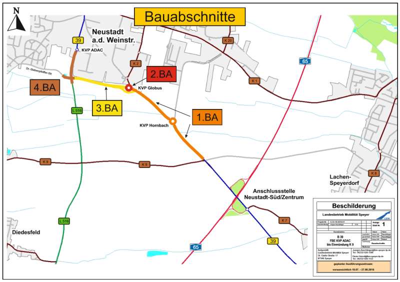 Beschilderungskarte der vier Bauabschnitte (Foto: LBM Speyer)