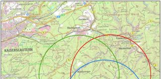 Die Karte verdeutlicht die ungefähren Aktionsräume der drei Luchse, generalisiert auf einen Kreis mit 5 km Radius mit Stand Mitte letzter Woche. (Foto: Stiftung Natur und Umwelt Rheinland-Pfalz Projektbüro LIFE Luchs)