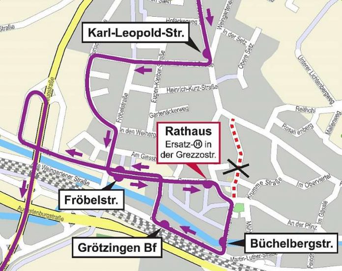 Umleitungsstrecke der Buslinie 21 am 30. und 31. August 2016 (Foto: VBK)