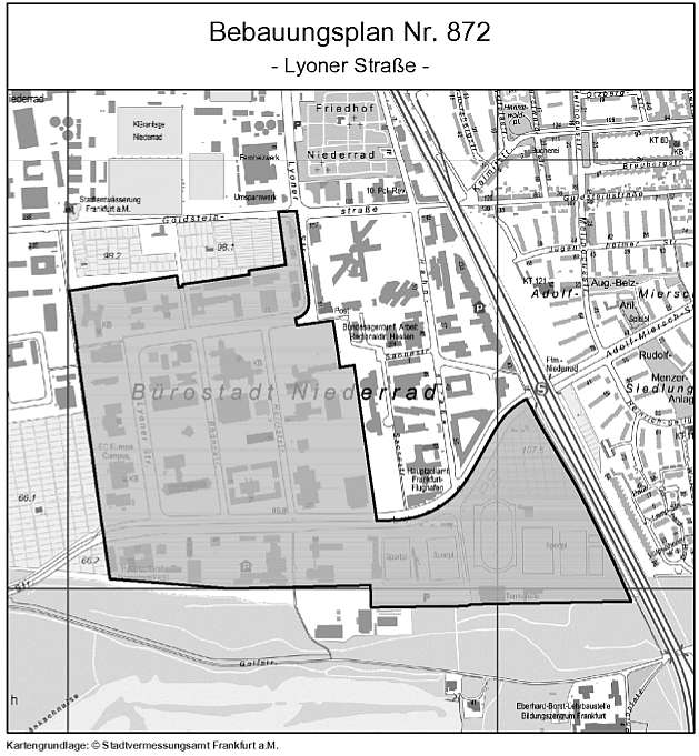 Geltungsbereich B-Plan Nr. 872 (Foto: Stadtvermessungsamt Frankfurt am Main)