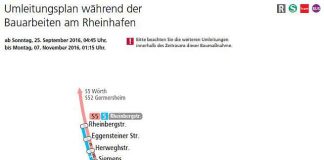 Umleitungsplan während der Bauarbeiten im Rheinhafen (Grafik: VBK)