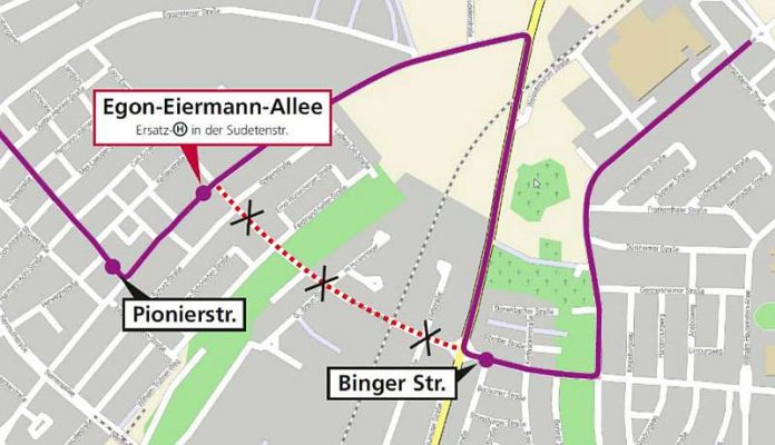 Die Umleitungsroute der Buslinie 74 am 24. und 25.09.2016 (Grafik: VBK)