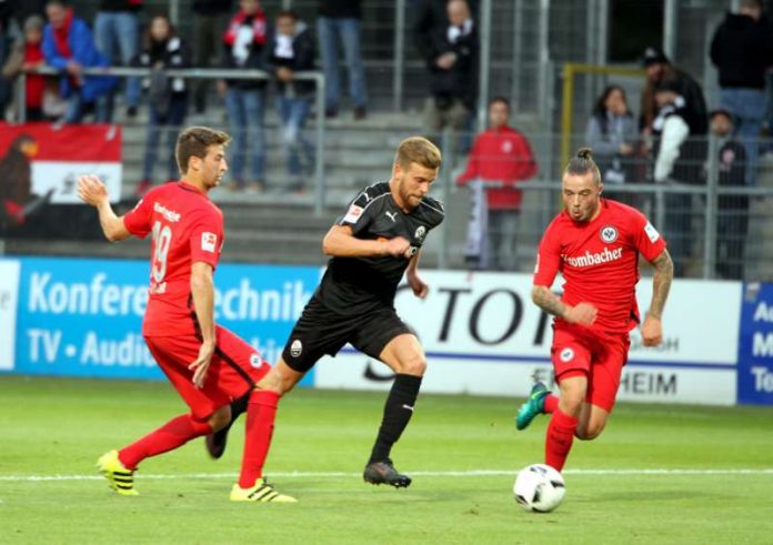 Lucas Höler traf zum 1:0 – der SV Sandhausen gewann die Testpartie gegen Eintracht Frankfurt schließlich mit 3:1. (Foto: SV Sandhausen)