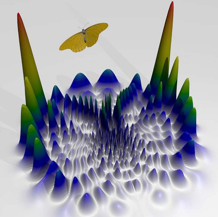 Die Abbildung zeigt, die Elektronenverteilung in einem Rydbergatom. Sie ähnelt einem Schmetterling. (Foto: AG Ott)