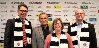 Hannes Rumetsch (ehem. UFC-Präsident), Dieter Burkert (Geschäftsführendes Präsidiumsmitglied von Eintracht Frankfurt e.V.), Elke Jonas (ehem. UFC-Vorsitzende Sport), Peter Ullrich (ehem. UFC-Vorsitzender Finanzen) (Foto: Eintracht Frankfurt e.V.)