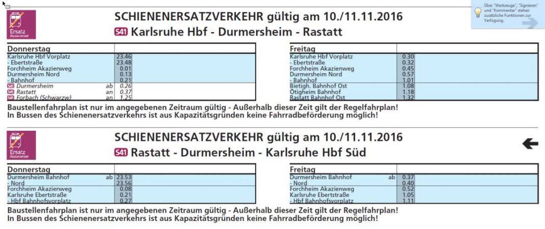 Schienenersatzverkehr am 10./11.11.16